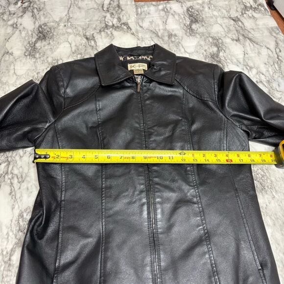 Vintage 100% leather jacket zip up black animal print lining 90s Y2K small goth - Picture 6 of 7